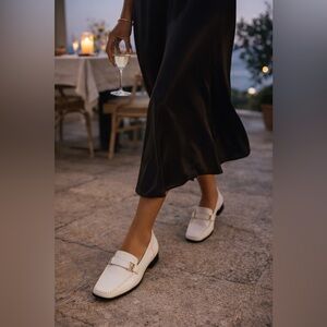White  Loafers Minimalist Slip On Square Toe Euro Summer Quiet Luxury 7.5